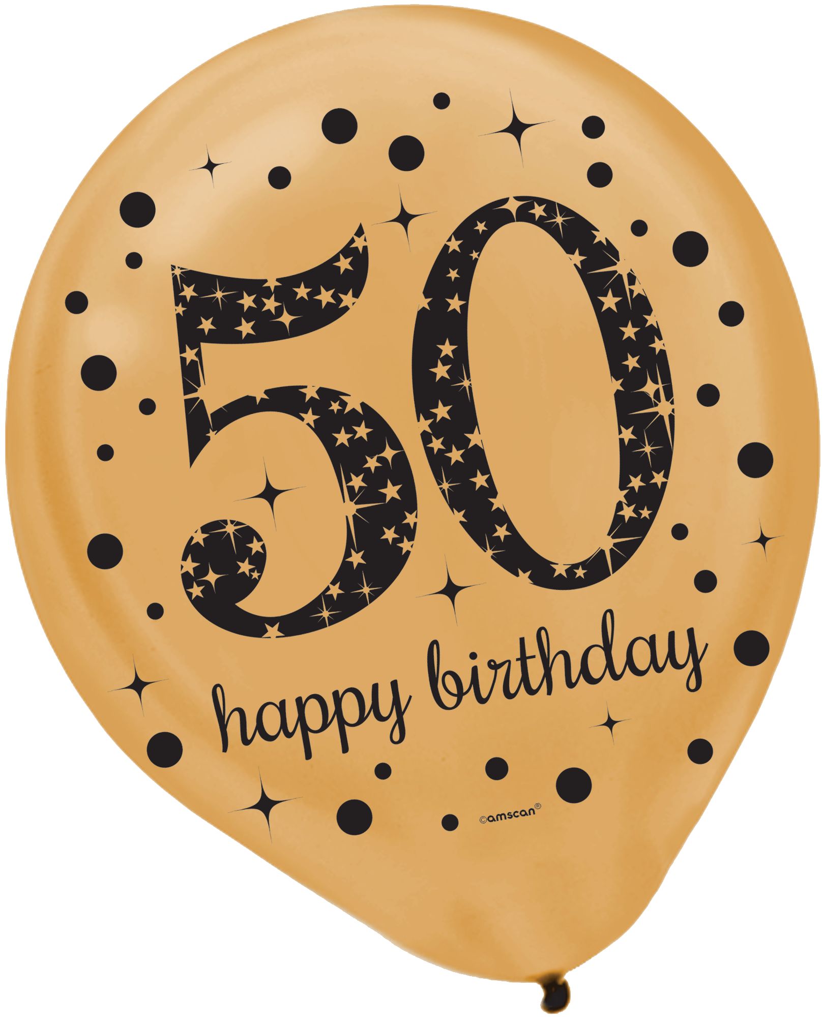 Sparkling Celebration "50 Happy Birthday" Round Latex Balloons, Black/Gold/Silver, Polka Dot, 12-in, 15-pk, for Birthday Party Front_Flat