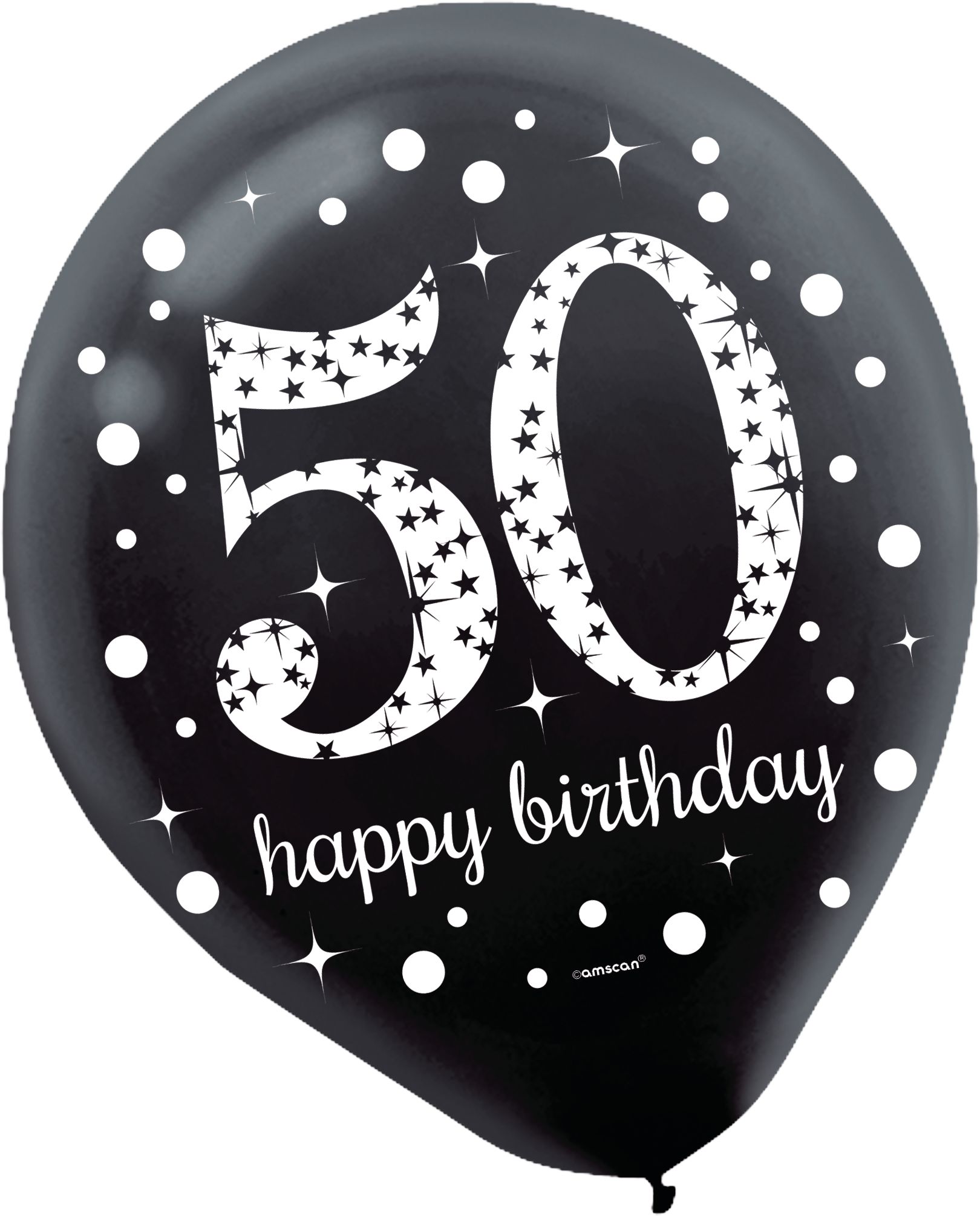 Sparkling Celebration "50 Happy Birthday" Round Latex Balloons, Black/Gold/Silver, Polka Dot, 12-in, 15-pk, for Birthday Party Front_Flat