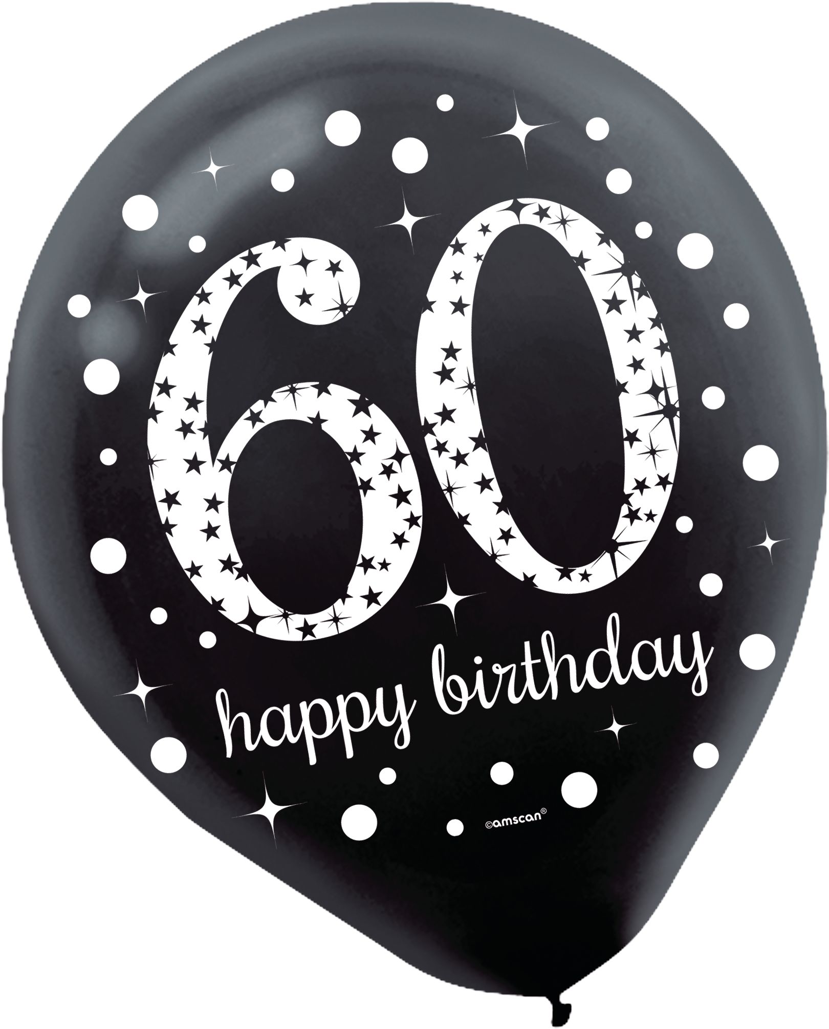 Sparkling Celebration "60 Happy Birthday" Round Latex Balloons, Silver/Black/Gold, Polka Dot, 12-in, 15-pk, for Birthday Party Front_Flat