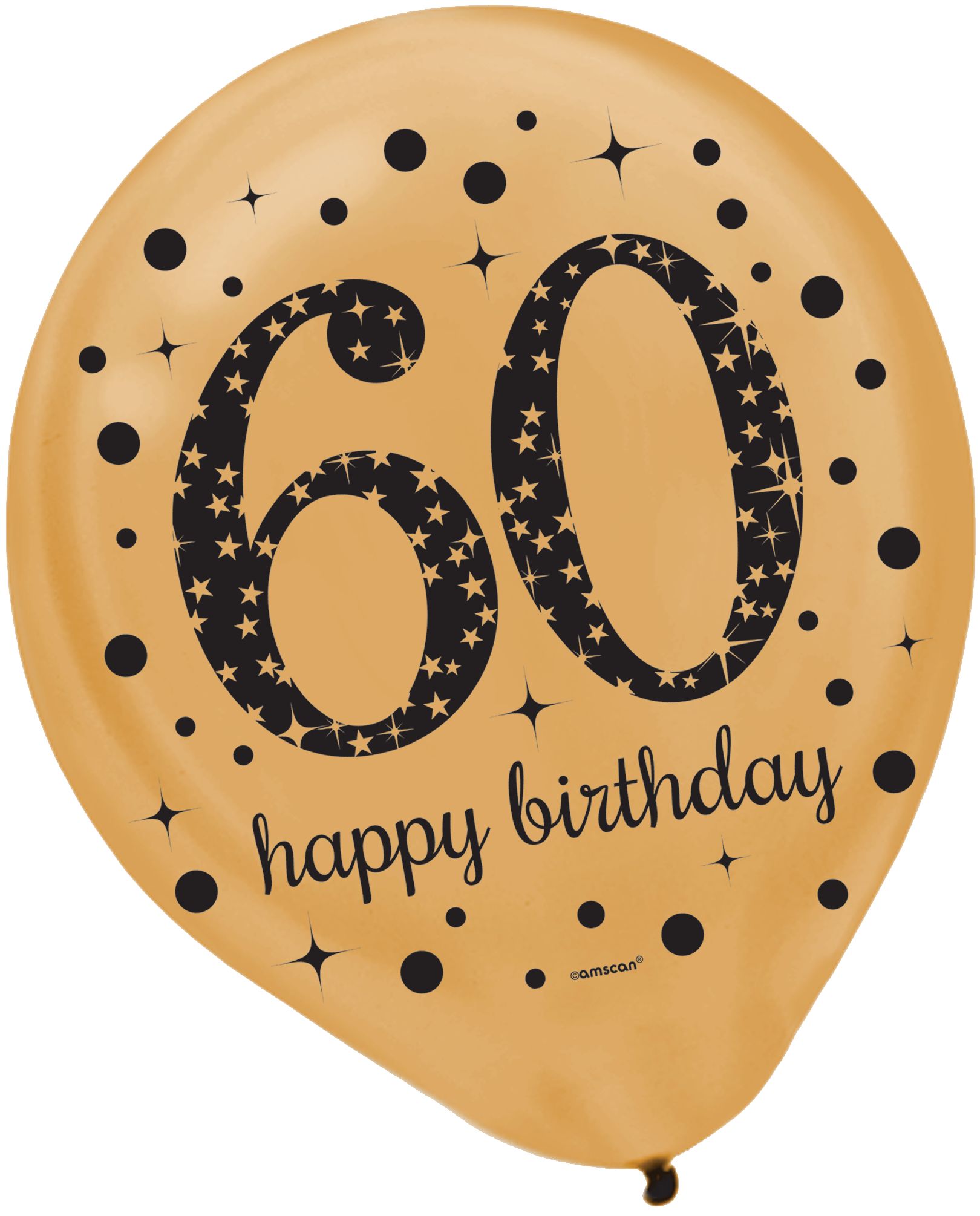 Sparkling Celebration "60 Happy Birthday" Round Latex Balloons, Silver/Black/Gold, Polka Dot, 12-in, 15-pk, for Birthday Party Front_Flat