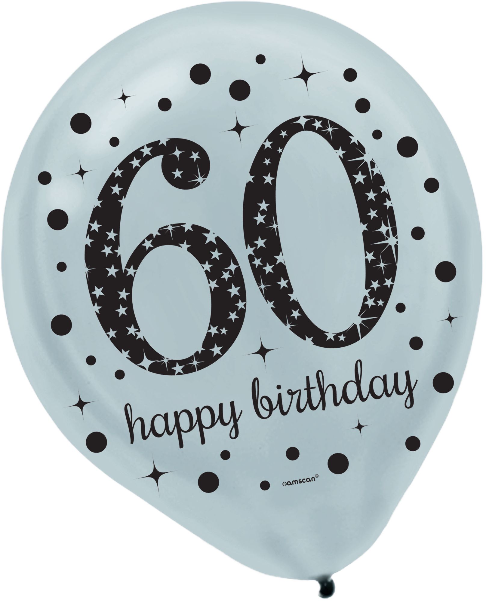 Sparkling Celebration "60 Happy Birthday" Round Latex Balloons, Silver/Black/Gold, Polka Dot, 12-in, 15-pk, for Birthday Party Front_Flat