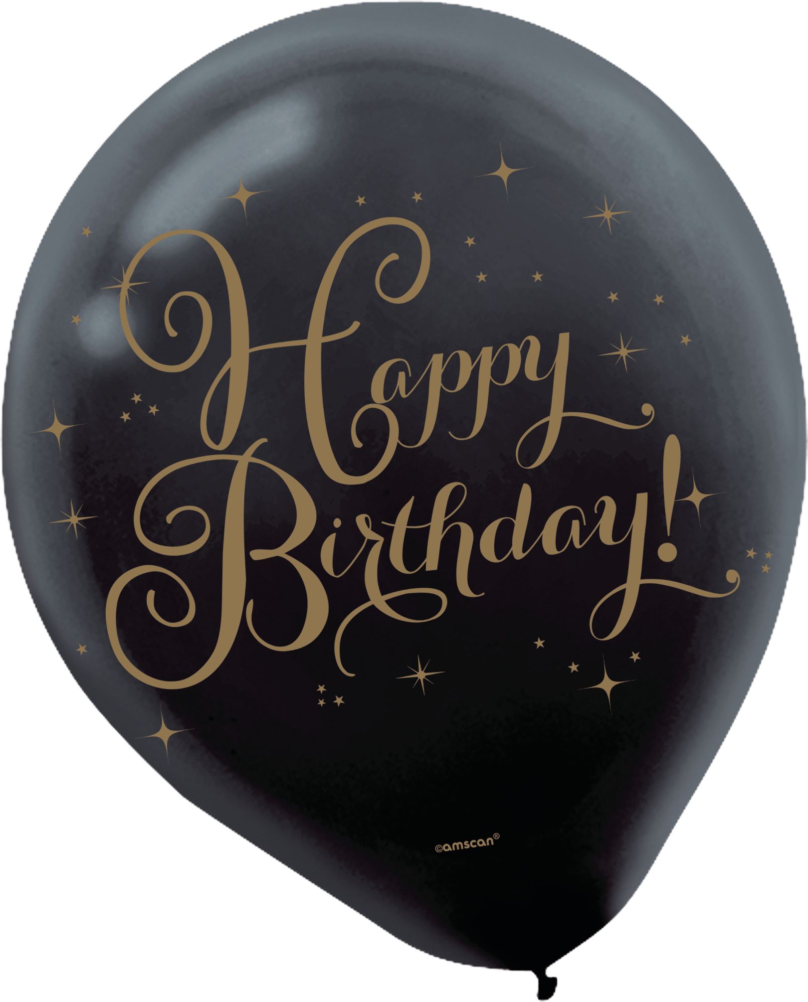 "Happy Birthday" Round Latex Balloons, Gold/Black, 12-in, 15-pk, for Birthday Party Front_Flat