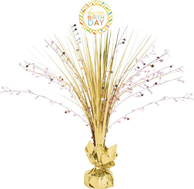 Birthday Spray Centrepiece Decoration, Gold Front_Flat