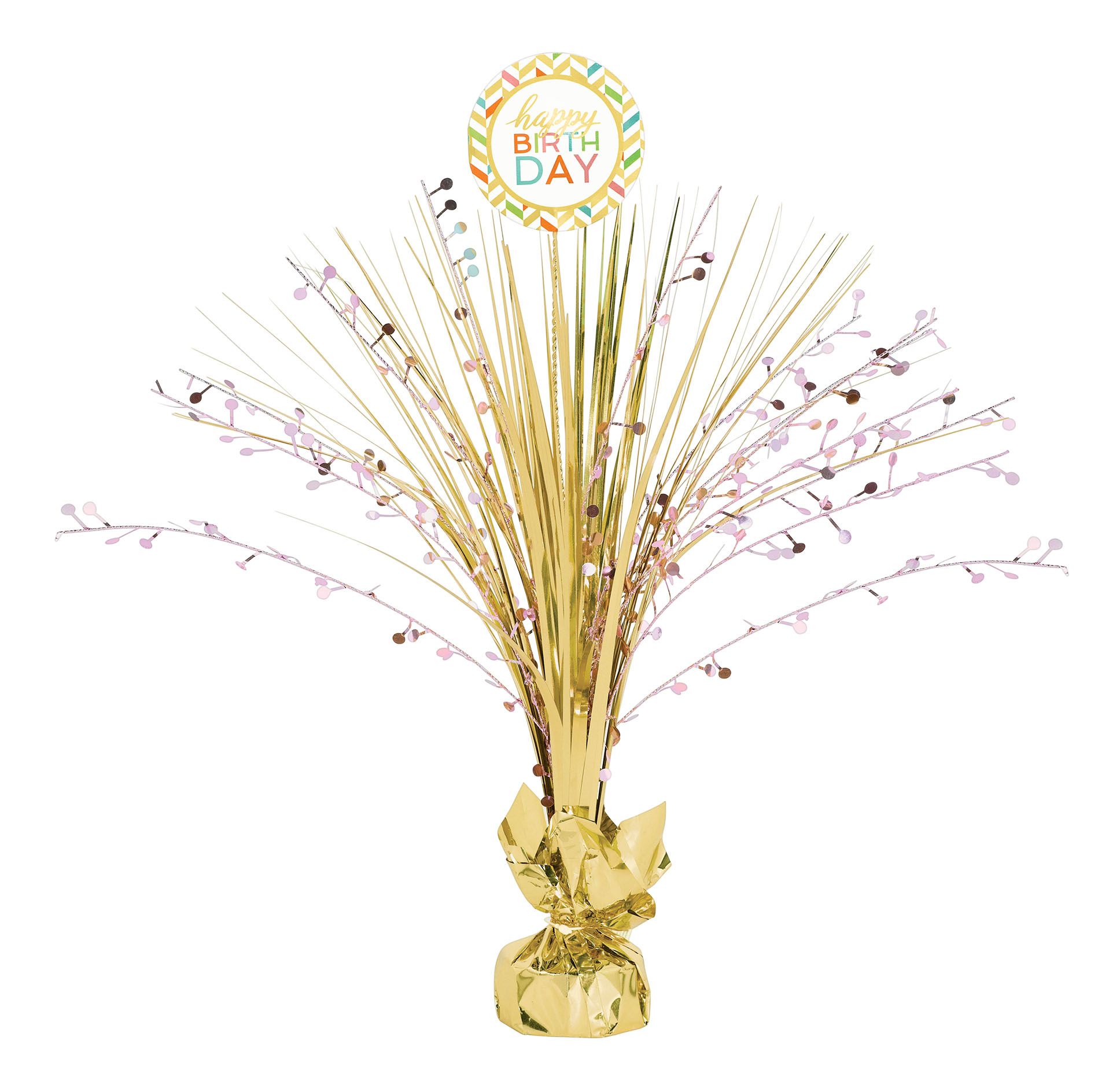 Birthday Spray Centrepiece Decoration, Gold Front_Flat