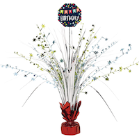 Centre de table scintillant métallique Happy Birthday Une occasion à fêter, bleu/rouge, 18 po, pour fête d'anniversaire Front_Flat