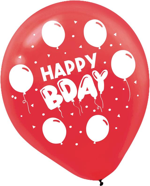 "Happy B-Day" Round Latex Balloons, 12-in, 72-pk, for Birthday Party Front_Flat