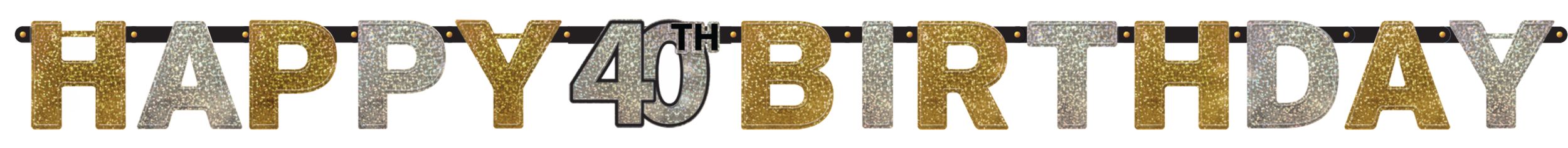 Banderole décorative « Happy Birthday » étape 40e anniversaire, or et argent Front_Flat