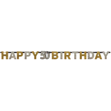 Sparkling Celebration "Happy 50th Birthday" Hanging Garland Banner Decoration, Black/Gold/Silver, Polka Dot, 7-in, for Birthday Party Front_Flat