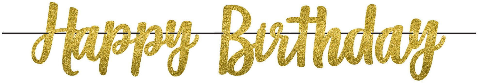 "Happy Birthday" Glitter Hanging Garland Banner Decoration, Gold, 12-ft, for Birthday Party Front_Flat