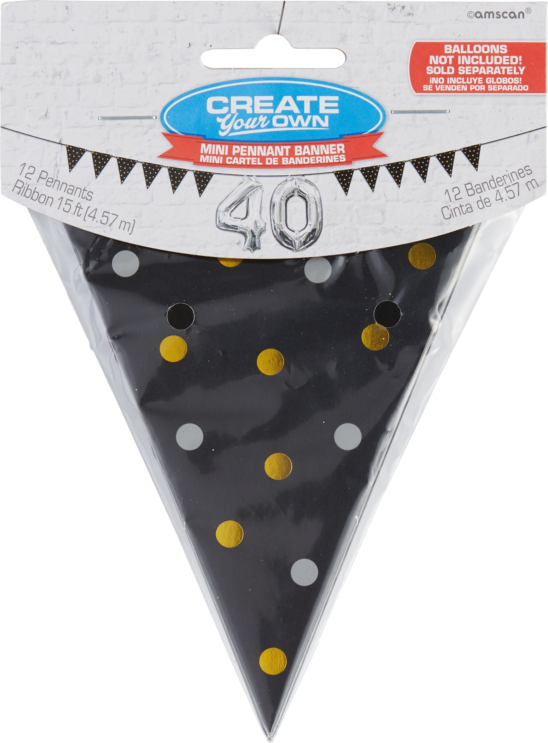 Mini Create Your Own Gold & Silver Polka Dots Pennant Banner Front_Flat