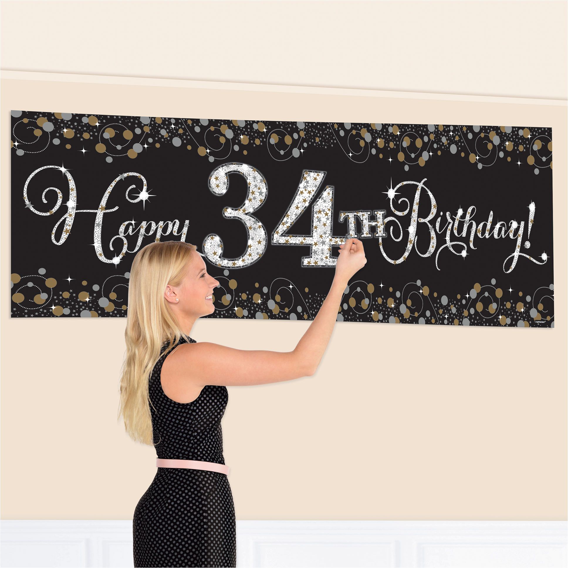 Sparkling Celebration Plastic Happy Birthday Banner Kit Front_Flat