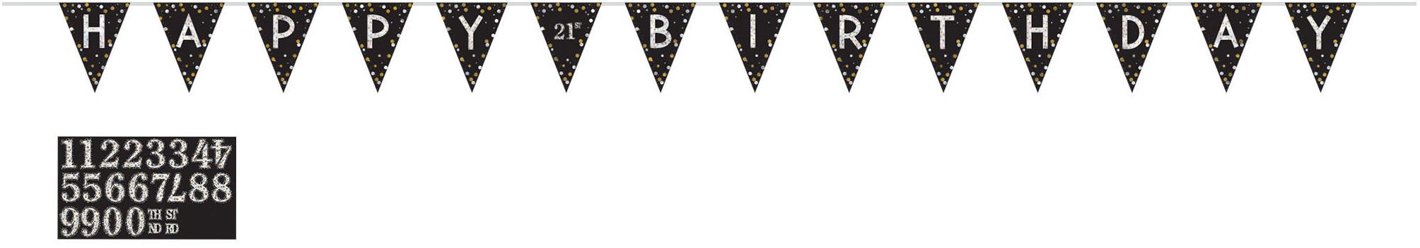 Banderole à fanions anniversaire célébration étincelante, paq. 24 Front_Flat