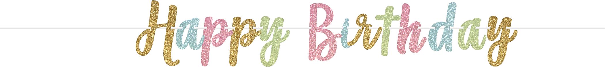 "Happy Birthday"  Glitter Hanging Garland Banner Decoration, Multi-Coloured, 12-in, for Birthday Party Front_Flat