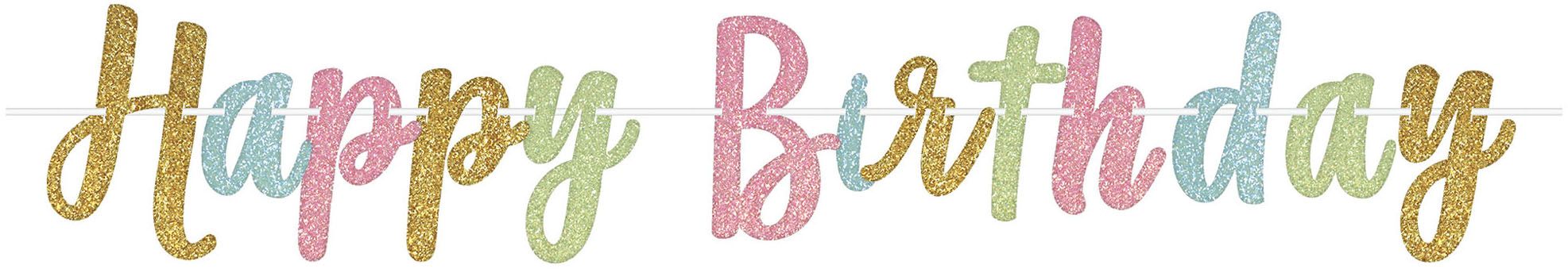 "Happy Birthday"  Glitter Hanging Garland Banner Decoration, Multi-Coloured, 12-in, for Birthday Party Front_Flat