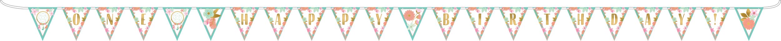 Banderole à fanions facile à suspendre pour fête d'anniversaire, fille bohémienne, 15 pi x 7 po Front_Flat
