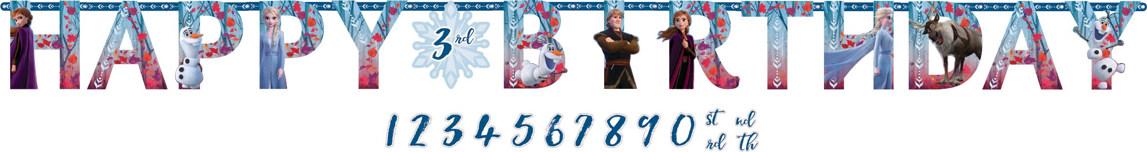 Disney  Frozen "Happy Birthday" Elsa & Anna DIY Customizable Hanging Garland Banner Decoration, Blue, 10-ft, for Birthday Party Front_Flat