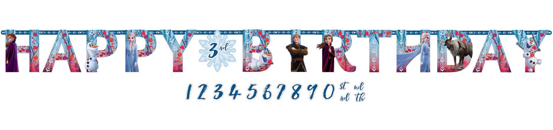 Disney  Frozen "Happy Birthday" Elsa & Anna DIY Customizable Hanging Garland Banner Decoration, Blue, 10-ft, for Birthday Party Front_Flat