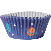 Blast Off Space Ship Cupcake Decorating Kit with Baking Cups & Picks, Blue/Orange, 2-in, 24-pk, for Birthday Party Front_Elevated
