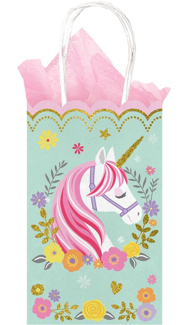 Unicorn Paper Kraft Gift Bags, Pink/Blue, 12-in, 10-pk, for Birthday Party Front_Flat