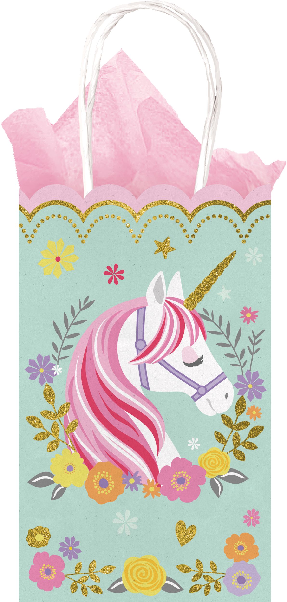 Unicorn Paper Kraft Gift Bags, Pink/Blue, 12-in, 10-pk, for Birthday Party Front_Flat