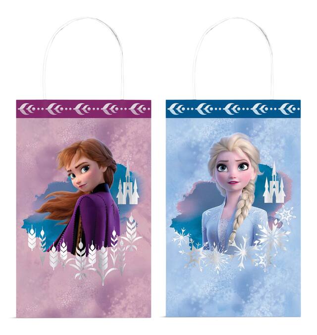 Disney Frozen Elsa & Anna Paper Kraft Gift Bags, Purple/Blue, 8.25-in, 8-pk, for Birthday Party Front_Flat