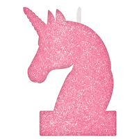 Unicorn Glitter Wax Candle, Pink, 5-in, for Birthday Party Front_Flat