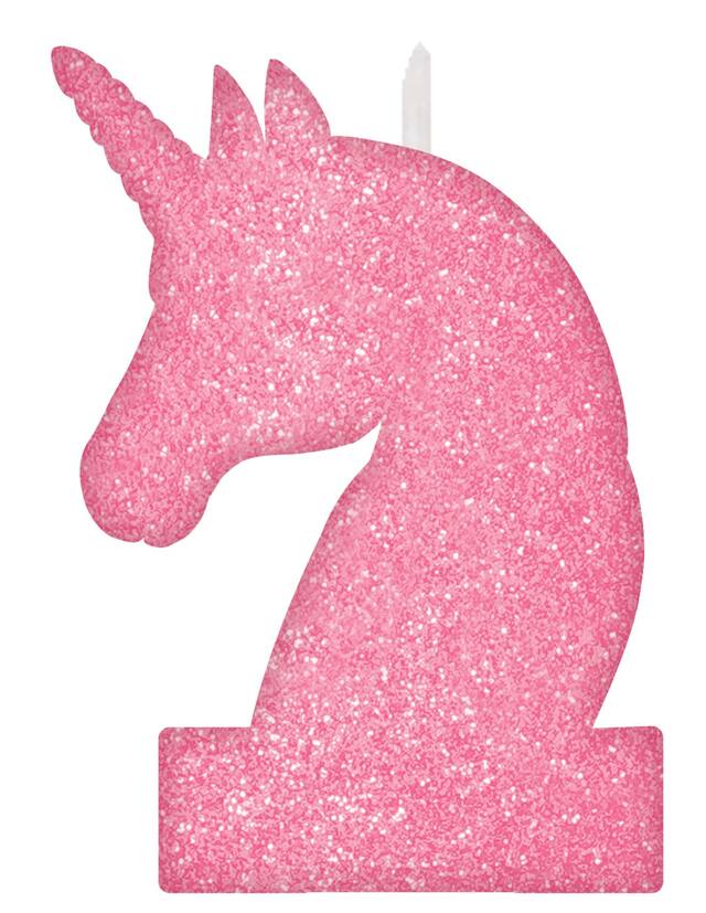 Unicorn Glitter Wax Candle, Pink, 5-in, for Birthday Party Front_Flat