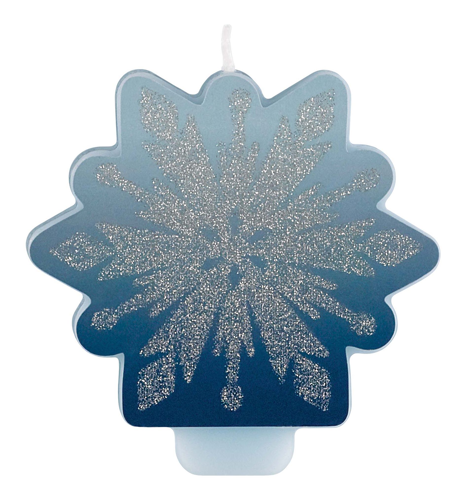 Disney Frozen Snowflake Glitter Wax Candle, Blue/Silver, 3-in, for Birthday Party Front_Flat