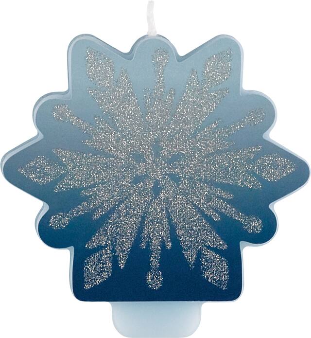 Disney Frozen Snowflake Glitter Wax Candle, Blue/Silver, 3-in, for Birthday Party Front_Flat