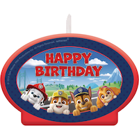 Nickelodeon PAW Patrol Chase/Marshall/Rubble/Skye "Happy Birthday" Wax Candle, Blue/Red, 4.5-in, for Birthday Party Front_Flat