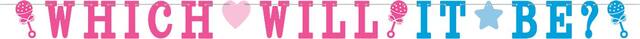"Girl or Boy?" Hanging Garland Banner Decoration, Blue/Pink, 9.5-in, 2-pk, for Gender Reveal Front_Flat