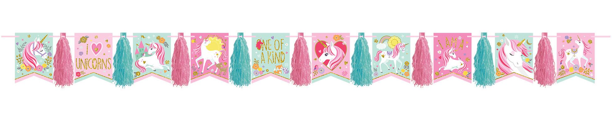 Magical Unicorn Tassel Garland Birthday Party Decoration, Teal/Pink Front_Flat