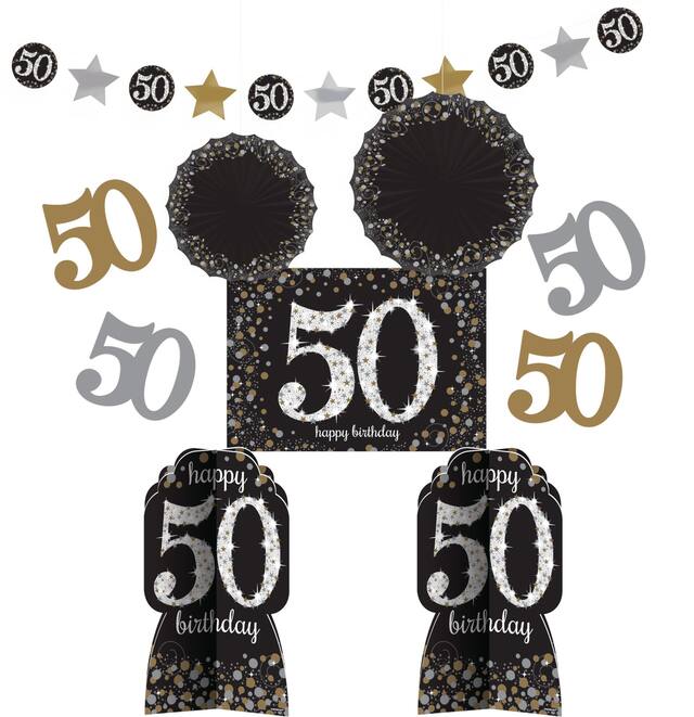 Décoration de salle d'anniversaire, 50 ans, célébration étincelante, paq. 10 Front_Flat