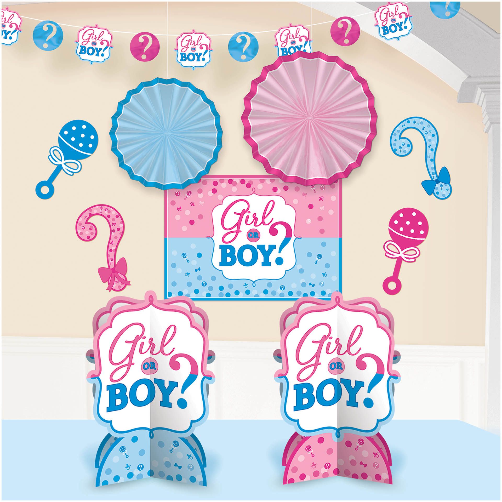 "Girl or Boy" Room & Table Centerpiece Decorating Kit, Blue/Pink, 14-in, 10-pk, for Gender Reveal Front_Flat