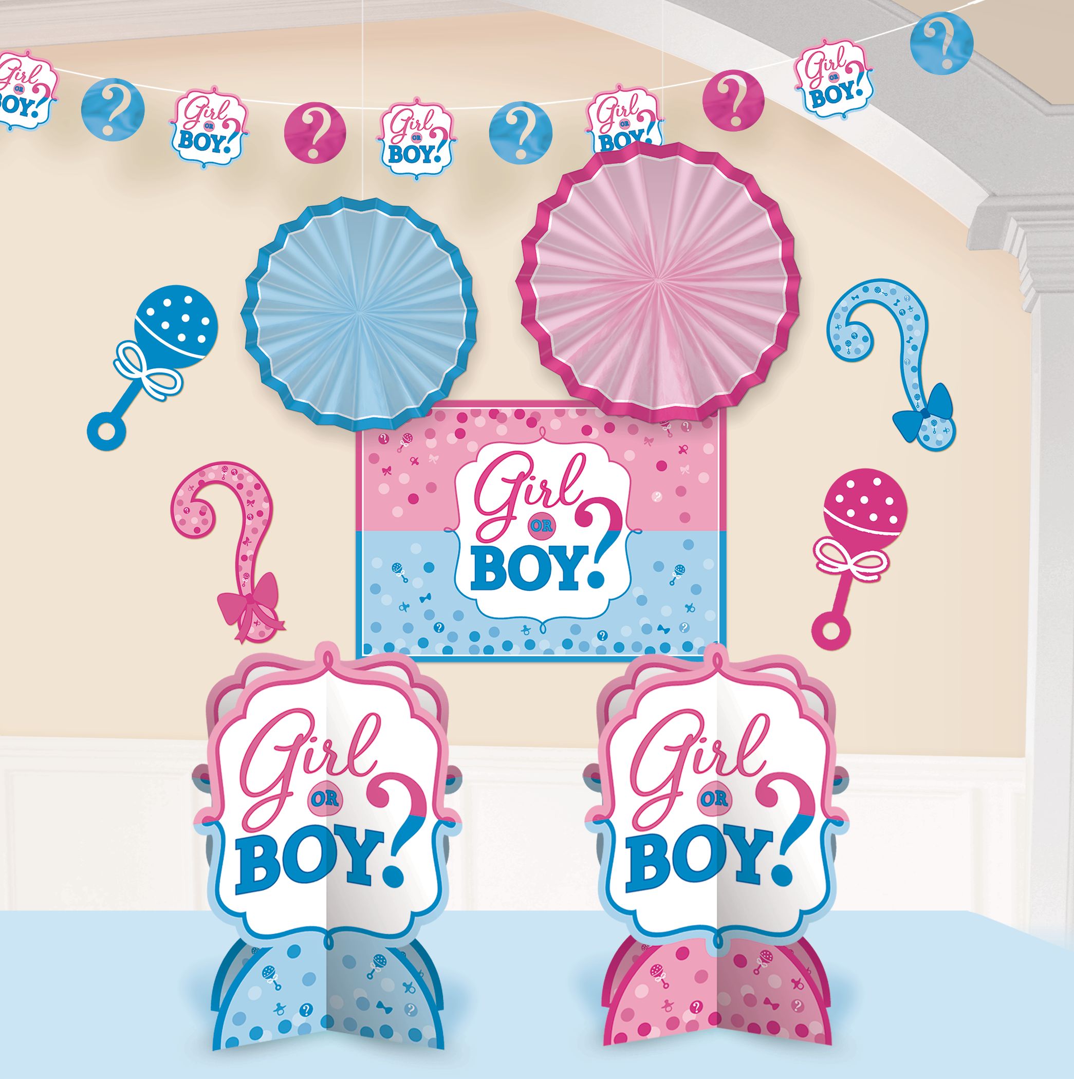 "Girl or Boy" Room & Table Centerpiece Decorating Kit, Blue/Pink, 14-in, 10-pk, for Gender Reveal Composite_or_Mixed