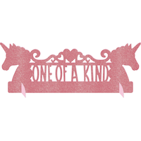 Unicorn "One of a Kind" Standing Block Letter Sign Table  Centerpiece Decoration, Pink, 13-in, for Birthday Party Front_Flat
