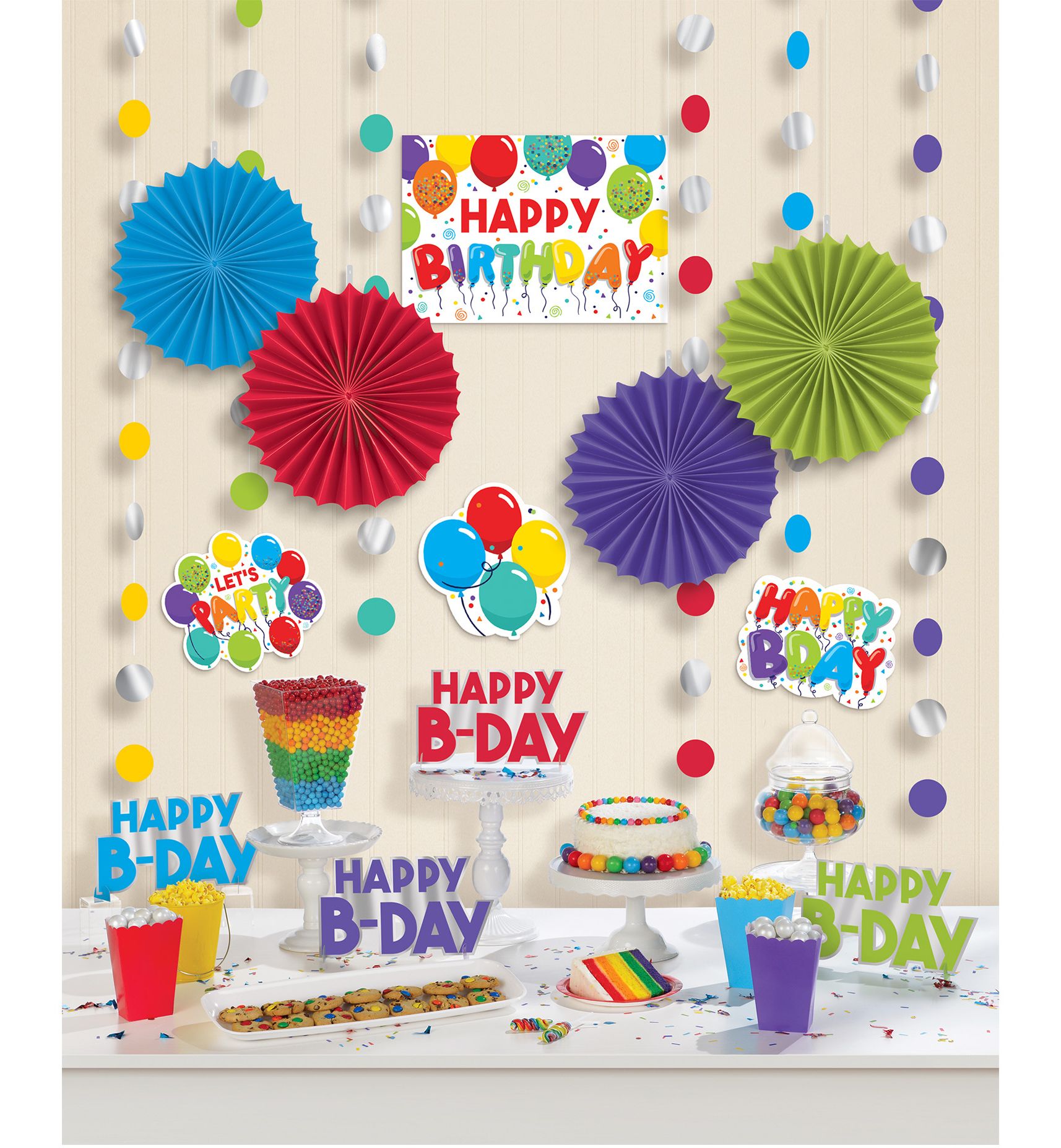 Balloon Birthday "Happy Birthday" Room & Table Centerpiece Decorating Kit, Multi-Coloured, 14.5-in, 18-pk, for Birthday Party Front_Flat