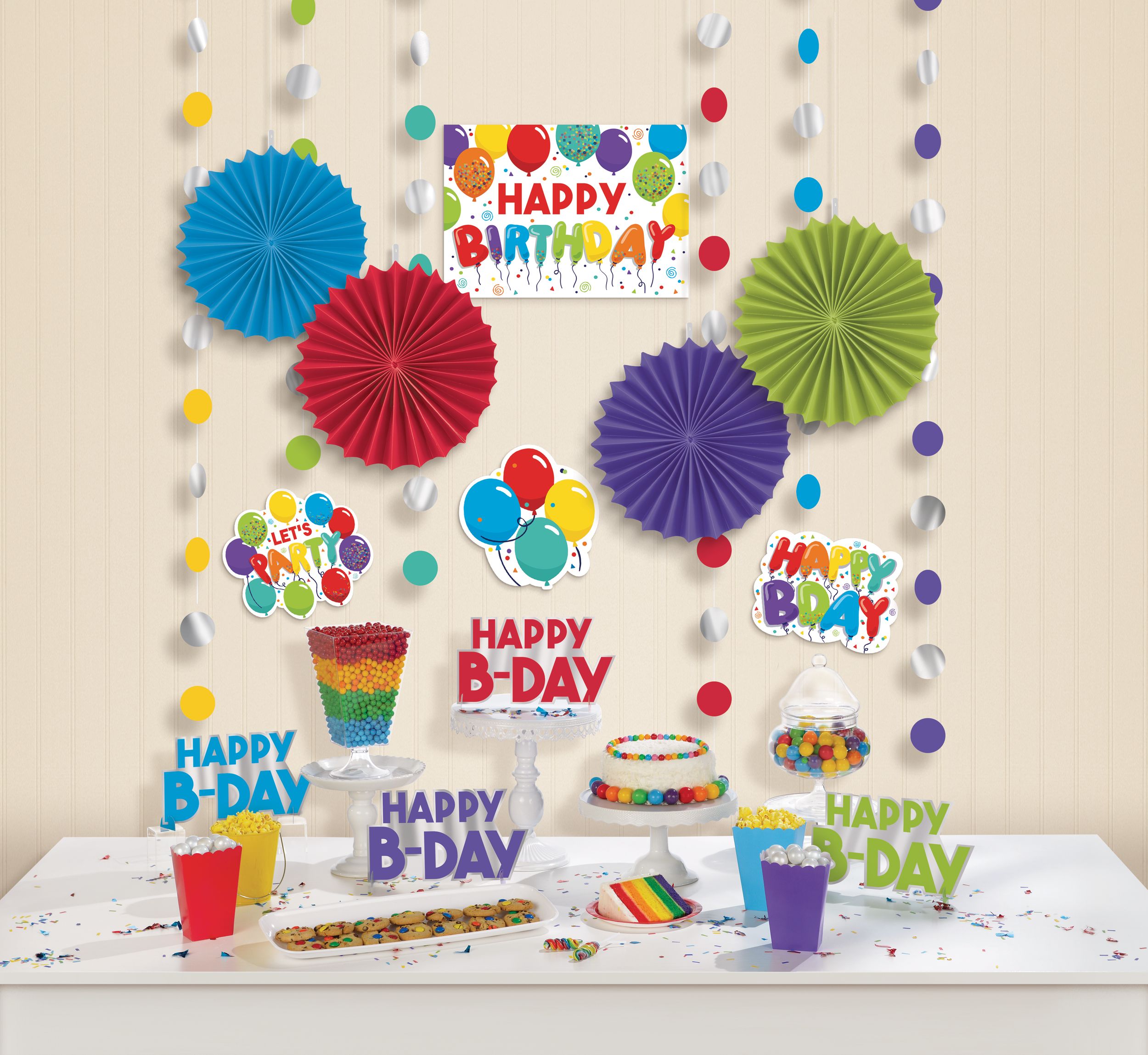 Balloon Birthday "Happy Birthday" Room & Table Centerpiece Decorating Kit, Multi-Coloured, 14.5-in, 18-pk, for Birthday Party Composite_or_Mixed