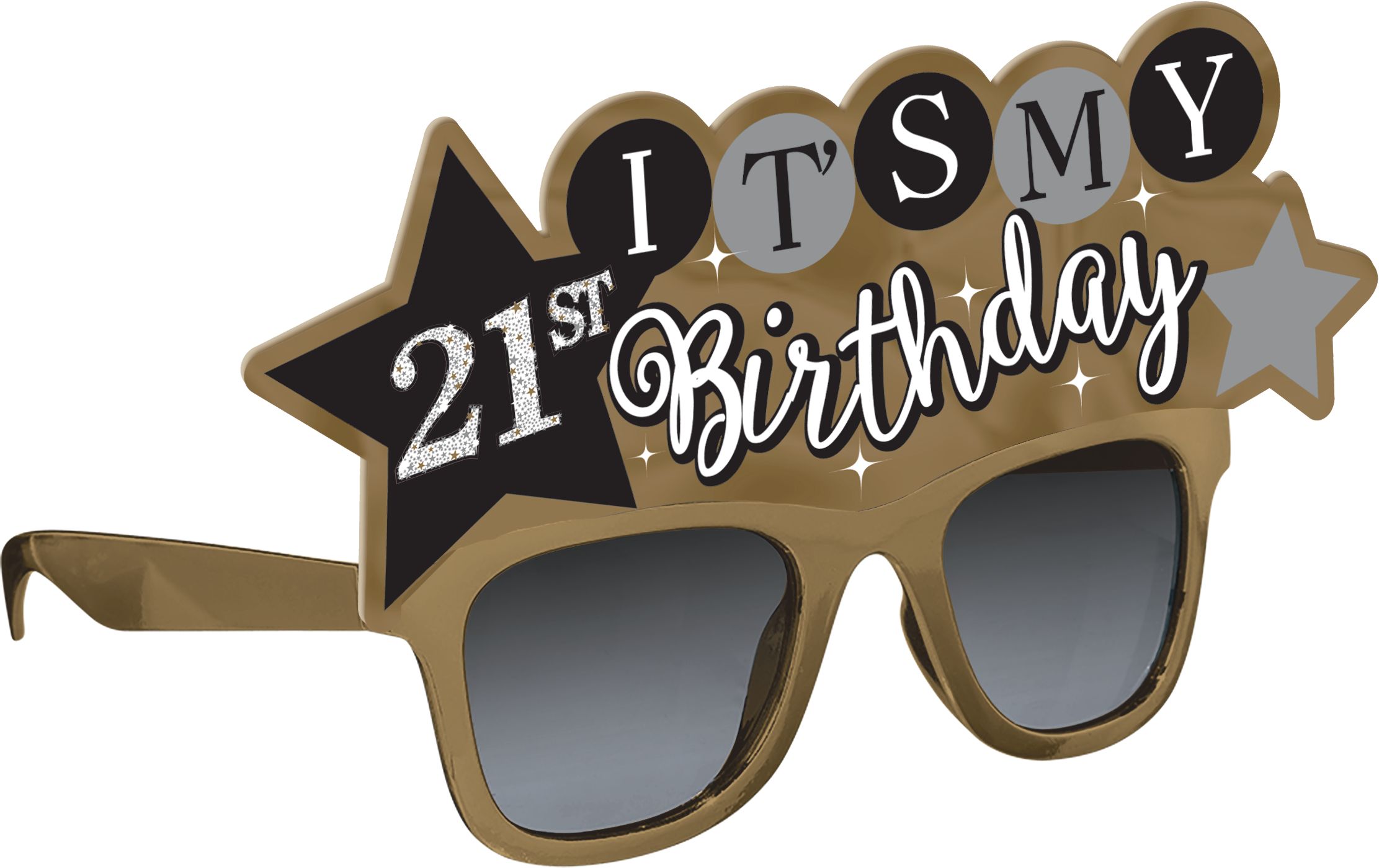 Sparkling Celebration "It's My Birthday" Customizable DIY Sunglasses & Numbers Kit, Gold/Black, One Size, 25-pk, Wearable Accessories for Birthdays Front_Angled_Right