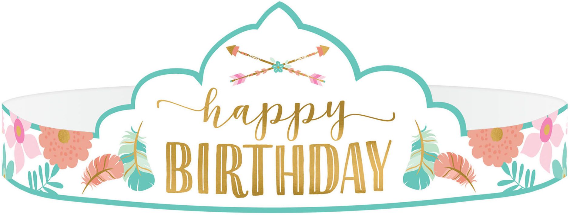 Diadème en papier Happy Birthday de style bohème, multicolore, taille unique, paq. 8, accessoires à porter pour anniversaires Front_Flat