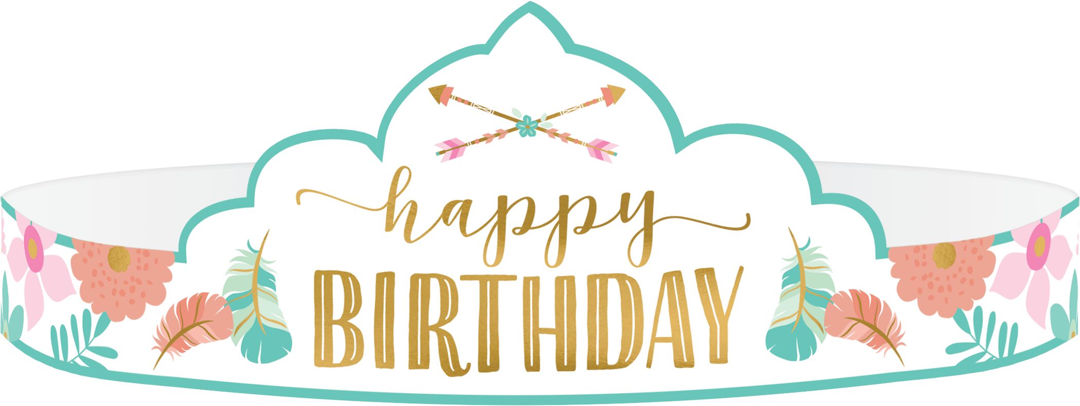 Diadème en papier Happy Birthday de style bohème, multicolore, taille unique, paq. 8, accessoires à porter pour anniversaires Front_Elevated