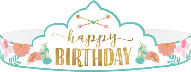 Boho Birthday "Happy Birthday" Paper Tiara Crowns, Multi-Coloured, One Size, 8-pk, Wearable Accessories for Birthdays Front_Elevated