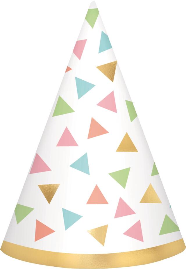 Mini Party Hats for Birthday/Bridal Shower/Baby Shower, Pastel & Gold, 12-pk Front_Flat