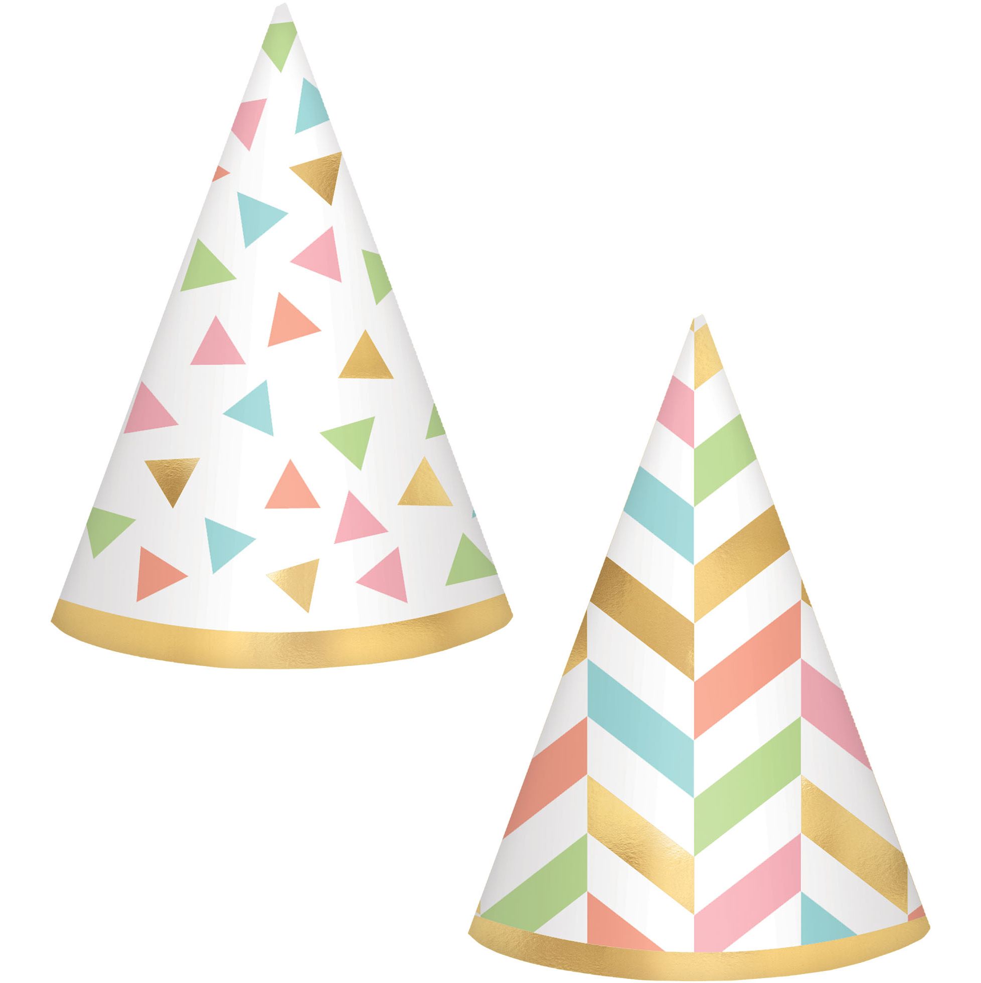 Mini chapeaux de fête pour fête d'anniversaire/fête prénuptiale/fête prénatale, pastel et or, paq. 12 Front_Flat
