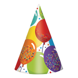 Chapeaux de fête coniques à motif de ballons pour anniversaire, multicolore, taille unique, paq. 24, accessoires à porter pour anniversaires Front_Flat