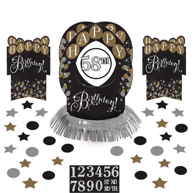 Sparkling Celebration "Happy Birthday" DIY Customizable Table Decoration Centerpieces with Confetti, Black/Gold/Silver, 10.5-in, 51-pk, for Birthday Composite_or_Mixed