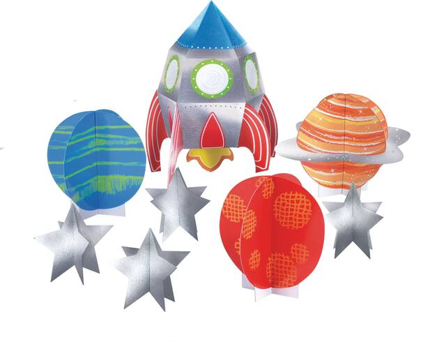 Blast Off Table Decorating Kit Centerpieces, Blue/Orange, 11.5-in, 26-pk, for Birthday Party Front_Elevated