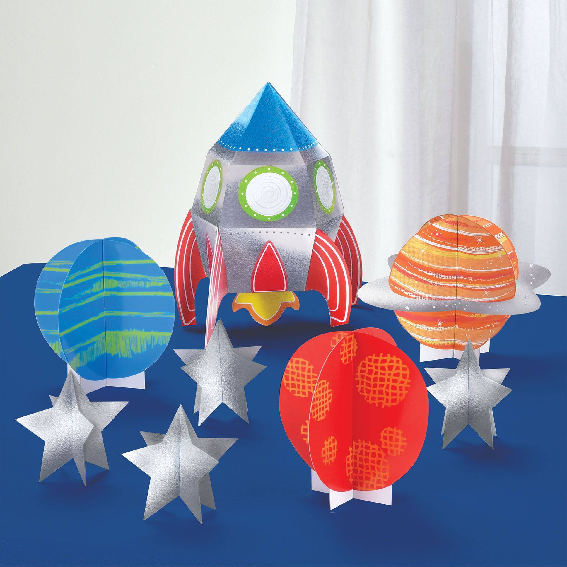 Blast Off Table Decorating Kit Centerpieces, Blue/Orange, 11.5-in, 26-pk, for Birthday Party Front_Elevated