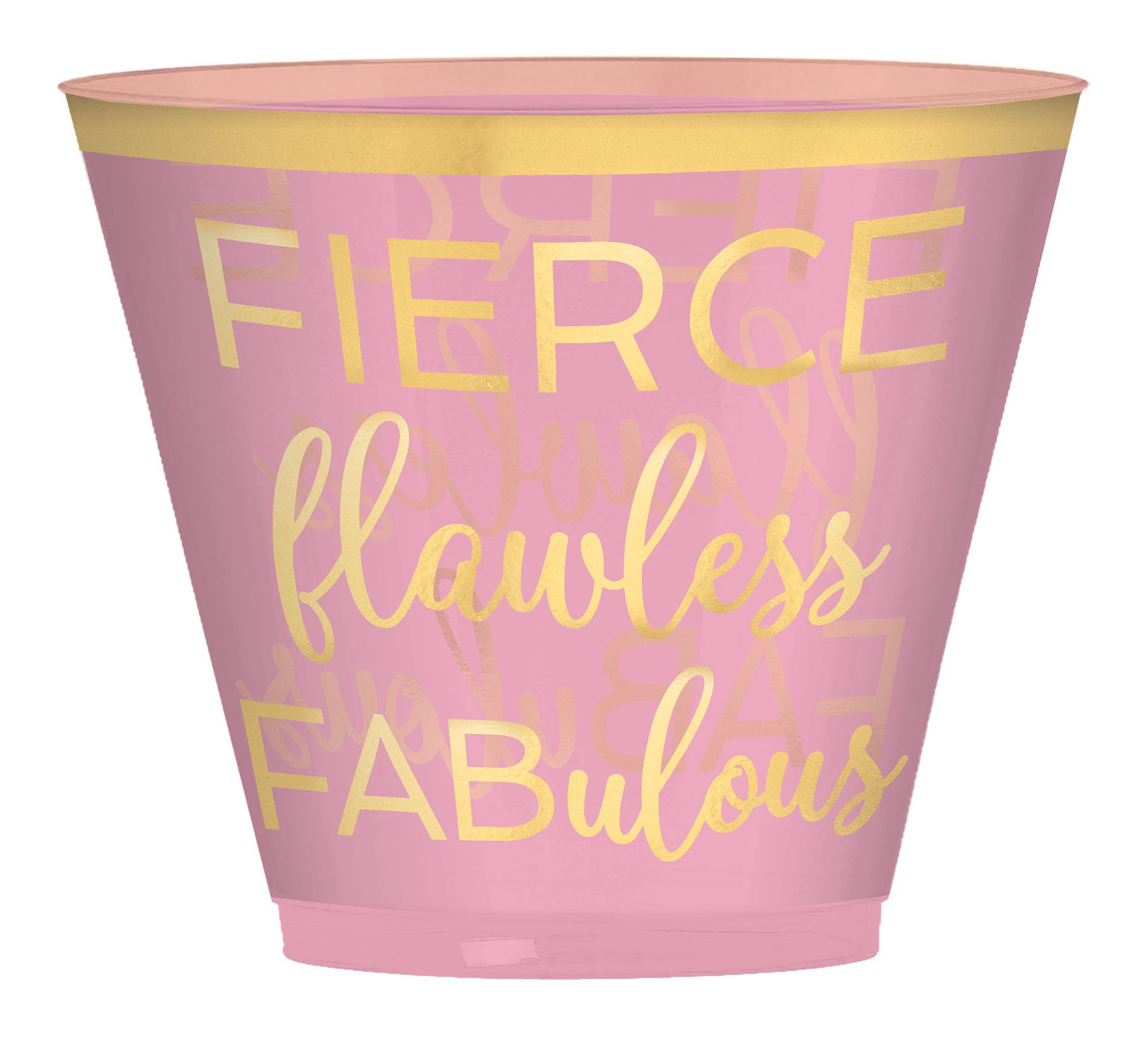 "Fierce Flawless Fabulous" Plastic Reusable Plastic Tumbler Cups, Pink, 9-oz, 30-pk, for Birthday Party Front_Flat