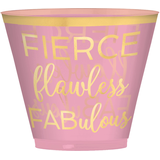 "Fierce Flawless Fabulous" Plastic Reusable Plastic Tumbler Cups, Pink, 9-oz, 30-pk, for Birthday Party Front_Flat